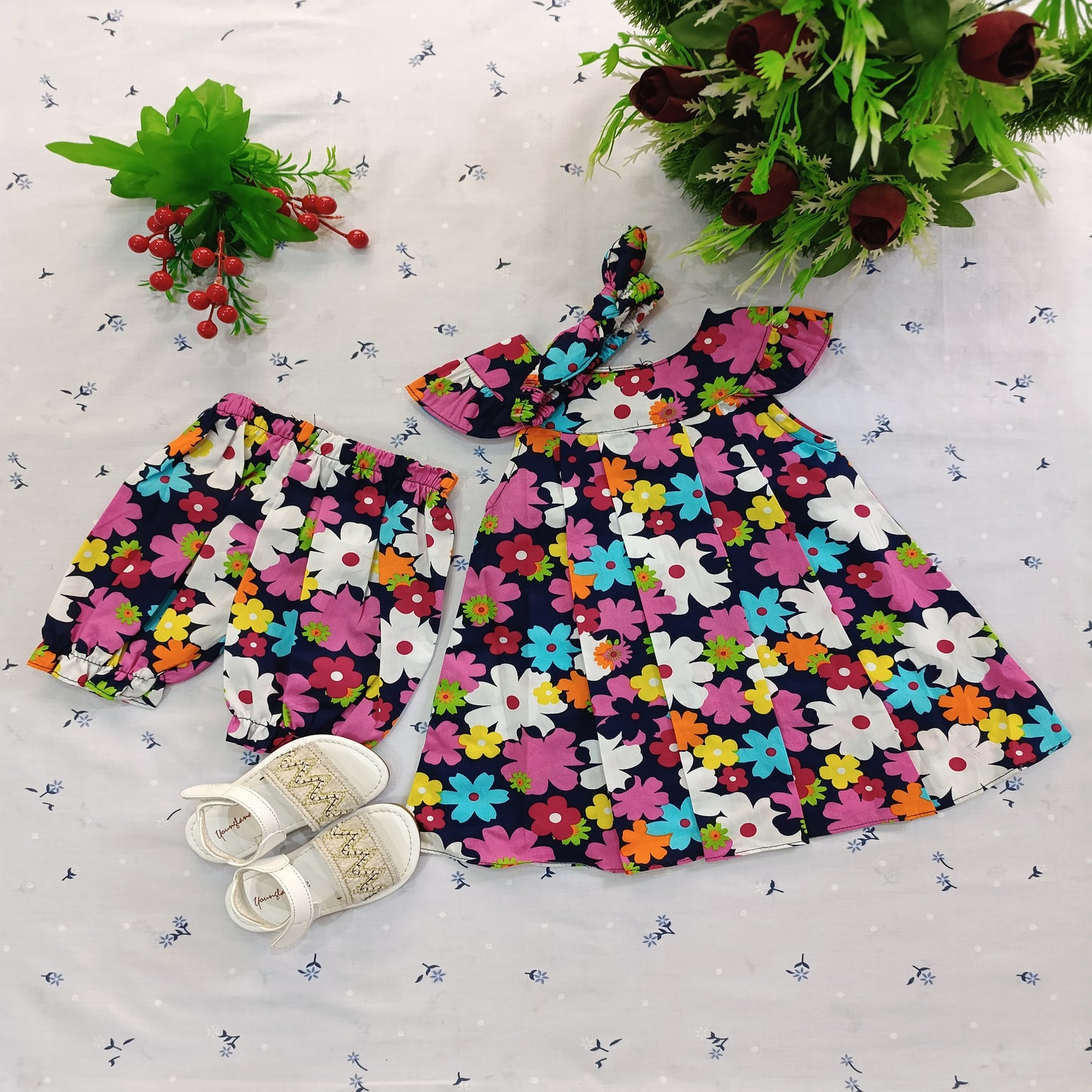 Baby Girls' Casual Flared Frock with hair-band | Soft & Stylish