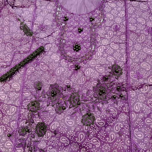 Elegant Purple Embroidered Cotton Salwar Suit Set for Girls – with Dupatta