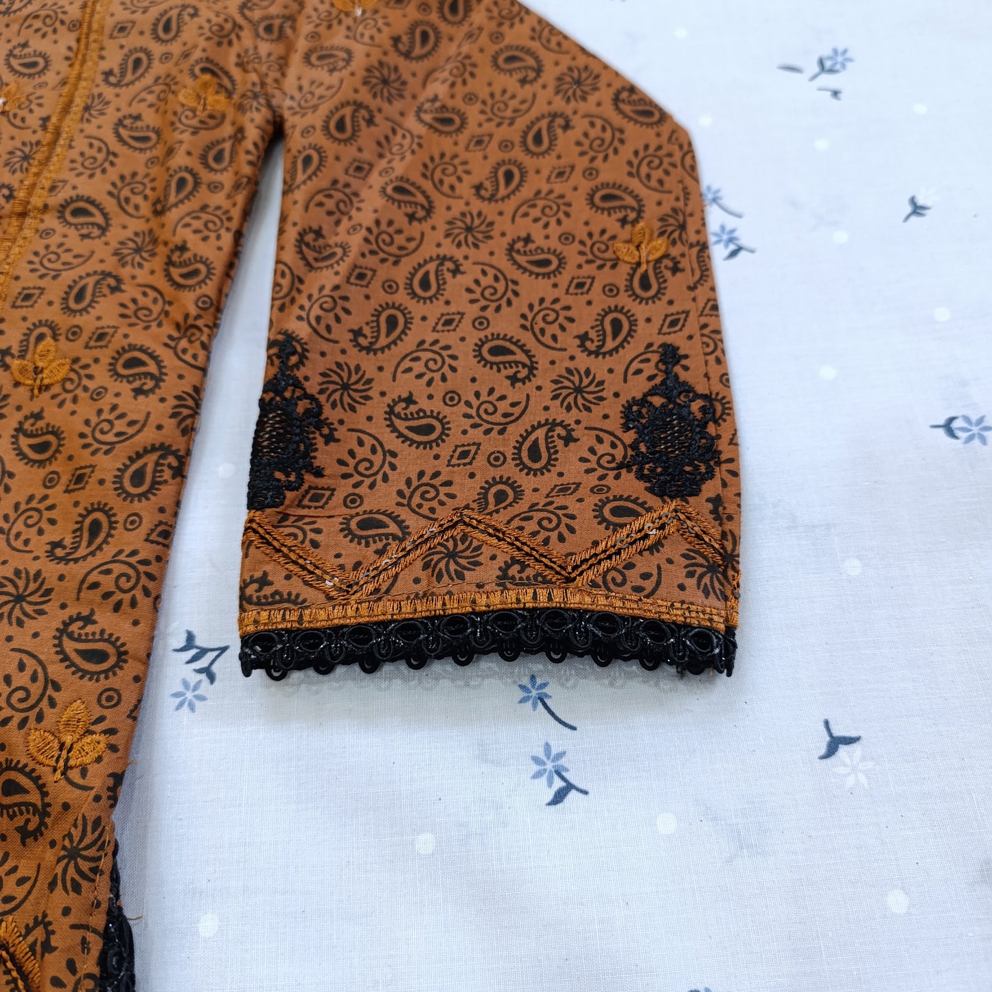 Elegant Rust Brown Embroidered Cotton Salwar Suit Set for Girls – with Dupatta