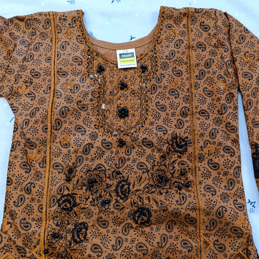 Elegant Rust Brown Embroidered Cotton Salwar Suit Set for Girls – with Dupatta