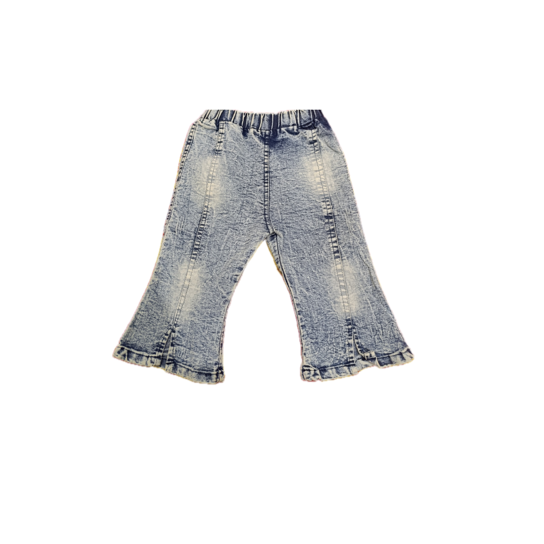 Girls’ 3-Piece Outfit Set – Striped Knit Cardigan, Fairy Print T-Shirt & Denim Flared Jeans