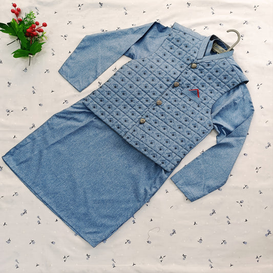 Boys' Embroidered Kurta Pajama with Waistcoat – 3 Piece Set