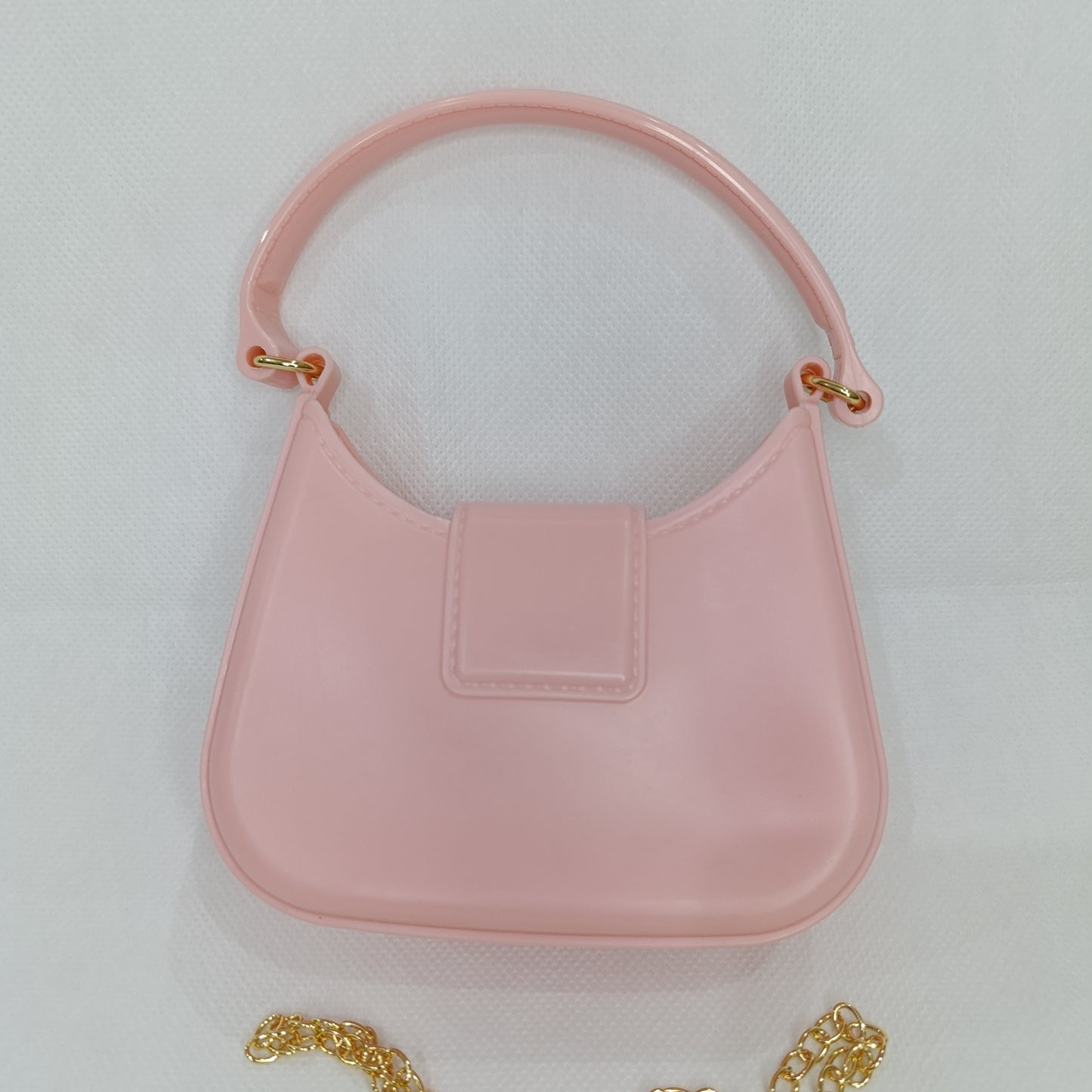 Cute Pink Floral Kids’ Handbag with Pearl Button & Golden Chain Strap