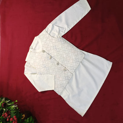 Boys' White Kurta Pajama with Embroidered Waistcoat – 3 Piece