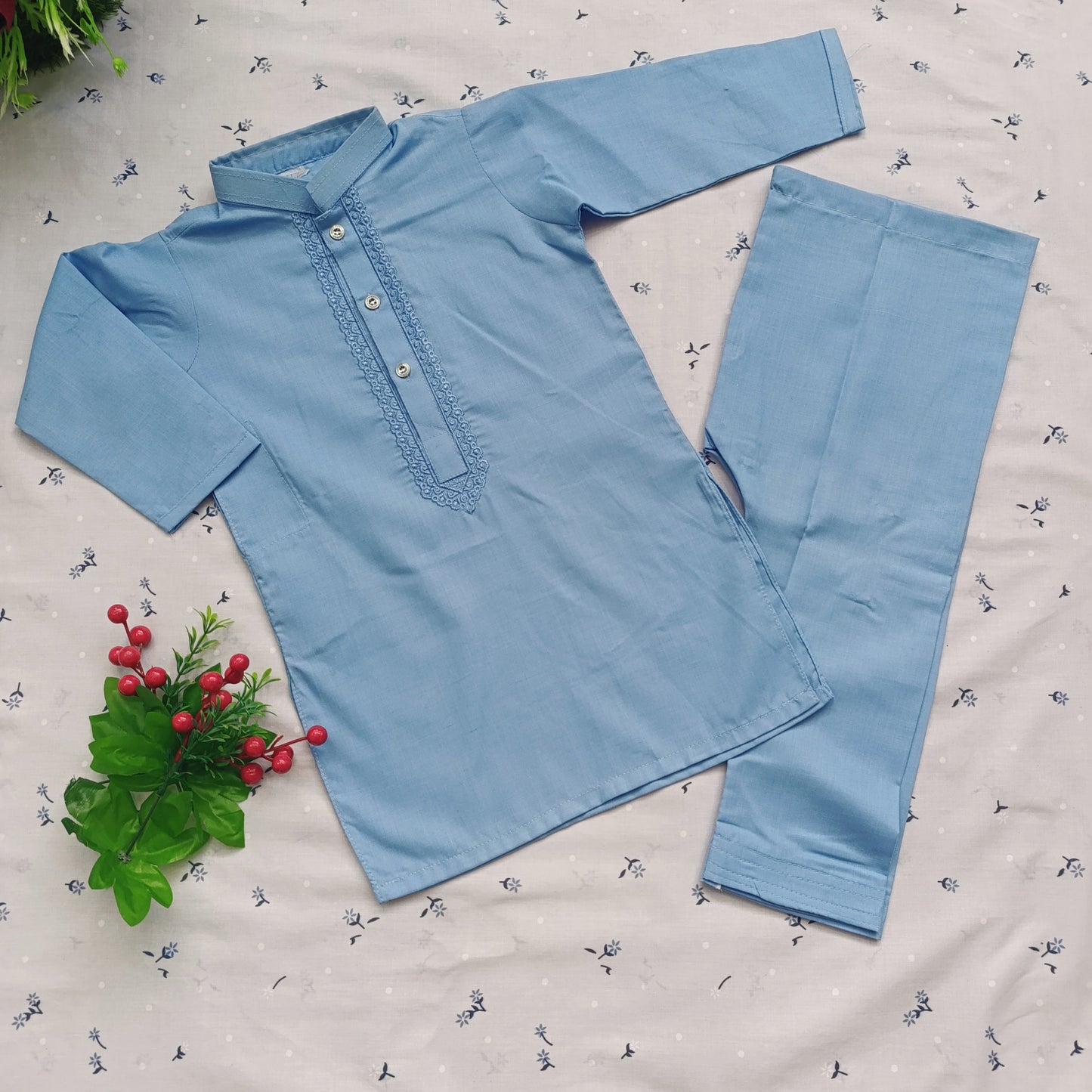 Boys' Traditional Wash & Wear Kurta Pajama – Sky Blue