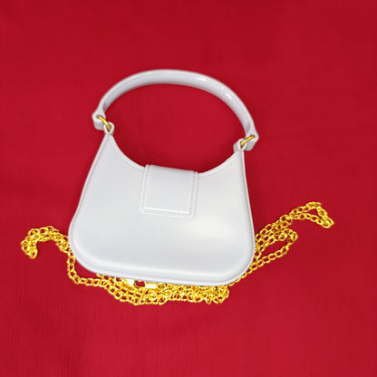 Cute Light Blue Kids’ Handbag with Pearl Button & Golden Chain Strap
