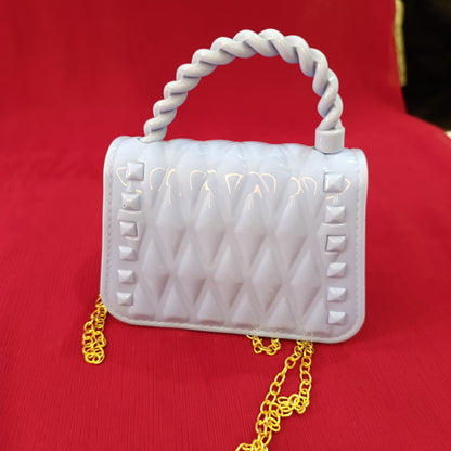 Elegant Baby Girl Handbag – Ice Blue with Gold Chain | Stylish & Durable for Kids