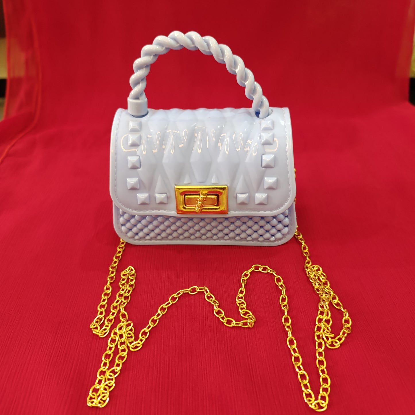 Elegant Baby Girl Handbag – Ice Blue with Gold Chain | Stylish & Durable for Kids