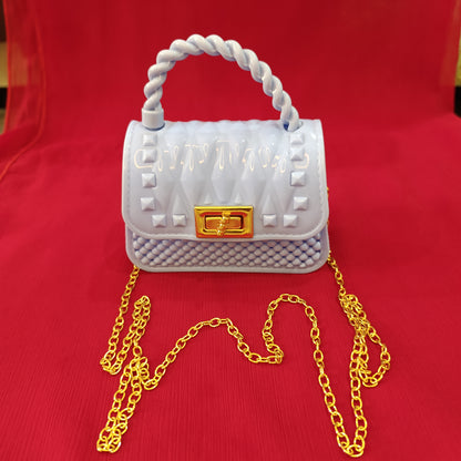 Elegant Baby Girl Handbag – Ice Blue with Gold Chain | Stylish & Durable for Kids