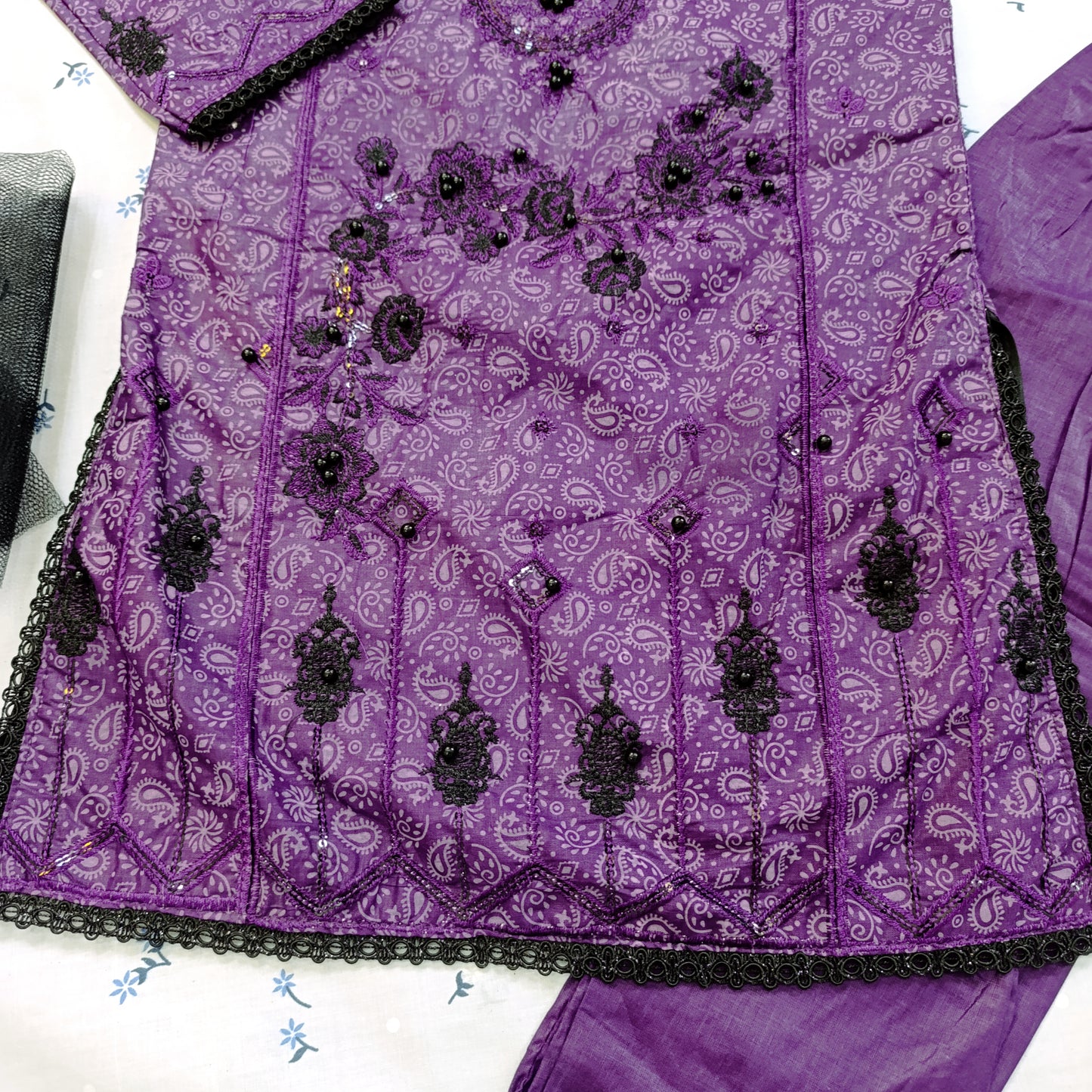 Elegant Purple Embroidered Cotton Salwar Suit Set for Girls – with Dupatta