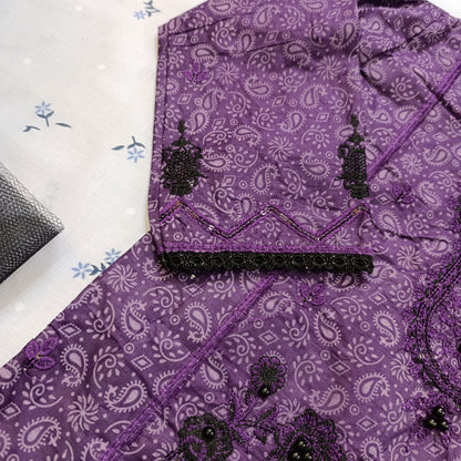 Elegant Purple Embroidered Cotton Salwar Suit Set for Girls – with Dupatta