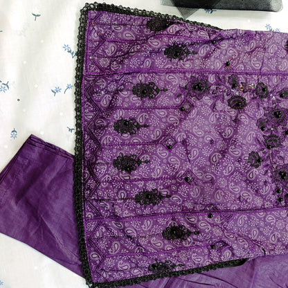Elegant Purple Embroidered Cotton Salwar Suit Set for Girls – with Dupatta