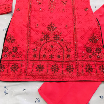 Radiant Red Embroidered Suit Set with Traditional Detailing