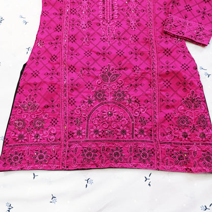 Elegant Deep Pink Embroidered Suit Set