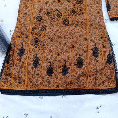 Elegant Rust Brown Embroidered Cotton Salwar Suit Set for Girls – with Dupatta
