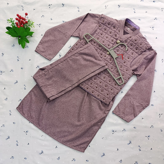 Boys' Embroidered Kurta Pajama with Waistcoat – 3 Piece Set