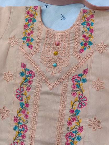 Girls Embroidered Lawn Suit – Peach with Chikankari Work