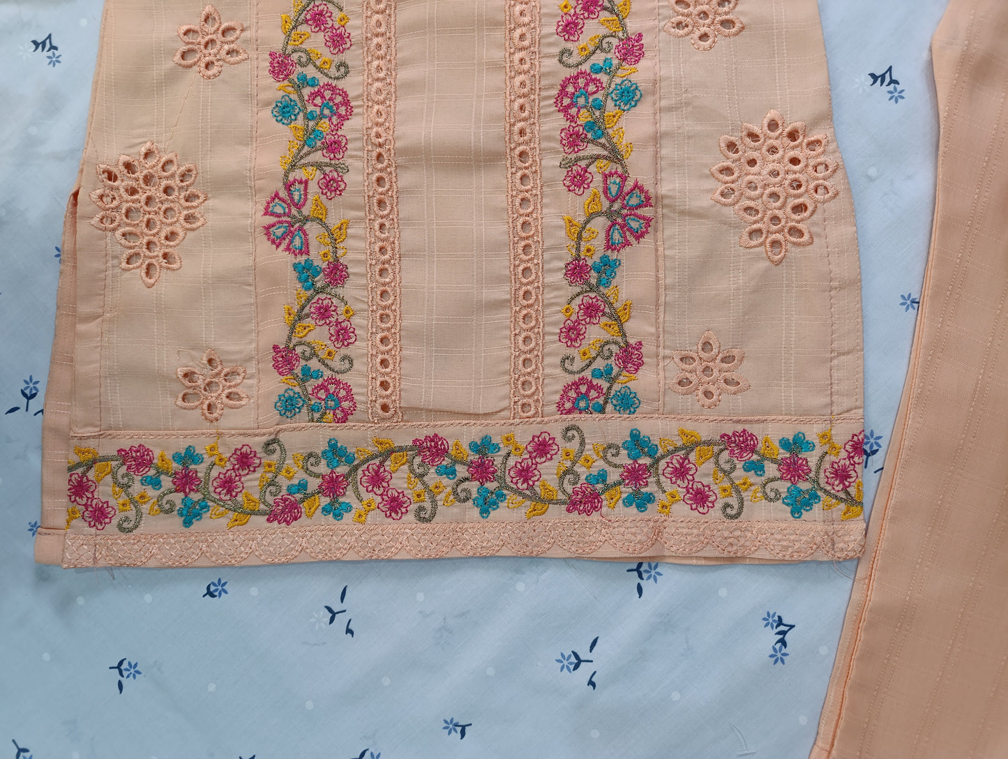 Girls Embroidered Lawn Suit – Peach with Chikankari Work