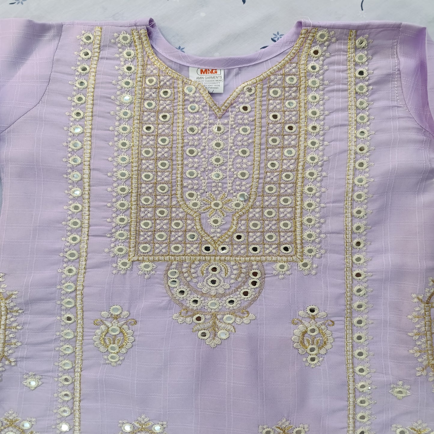 Embroidered Cotton Suit for Girls – Lavender Color