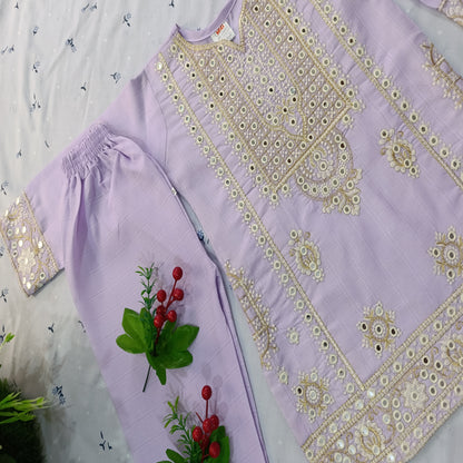 Embroidered Cotton Suit for Girls – Lavender Color