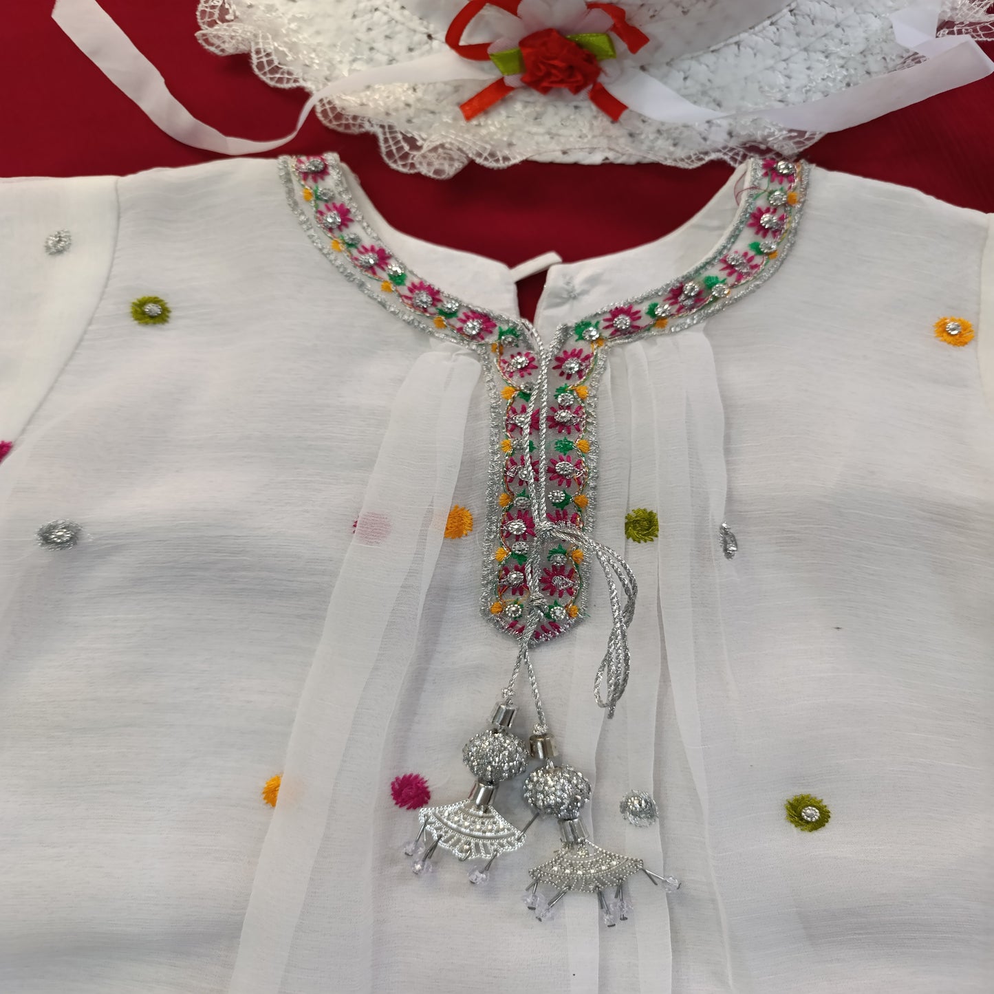 Girls' Festive Embroidered Net Dress – 2 Piece