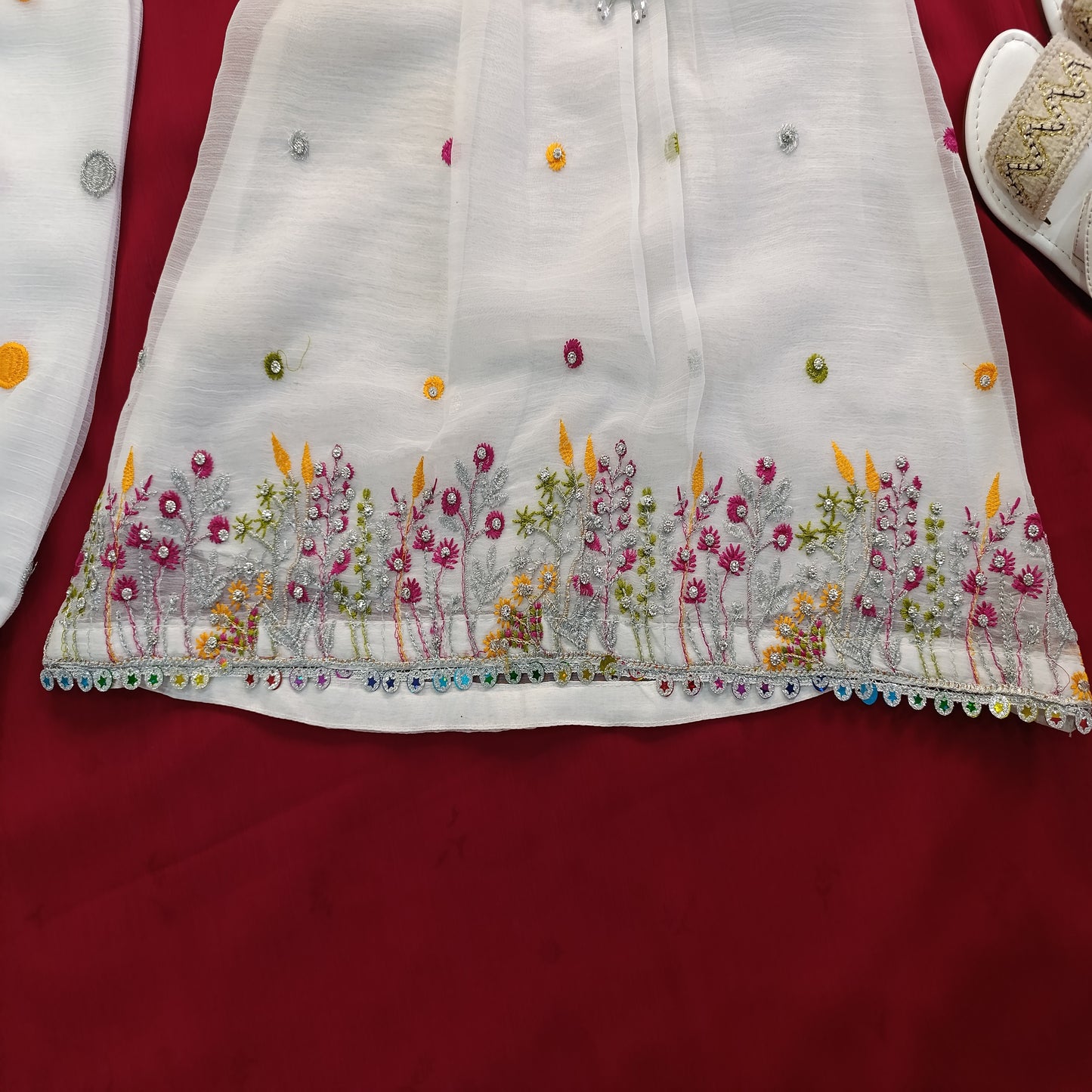 Girls' Festive Embroidered Net Dress – 2 Piece