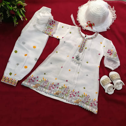 Girls' Festive Embroidered Net Dress – 2 Piece