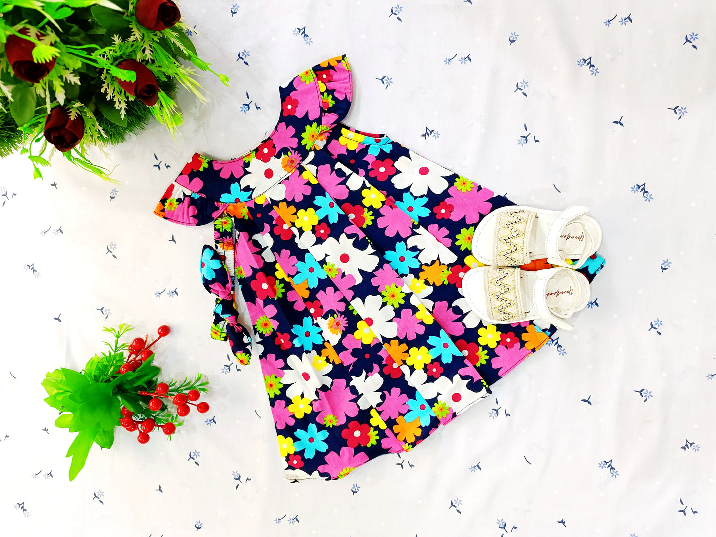 Baby Girls' Casual Flared Frock with hair-band | Soft & Stylish